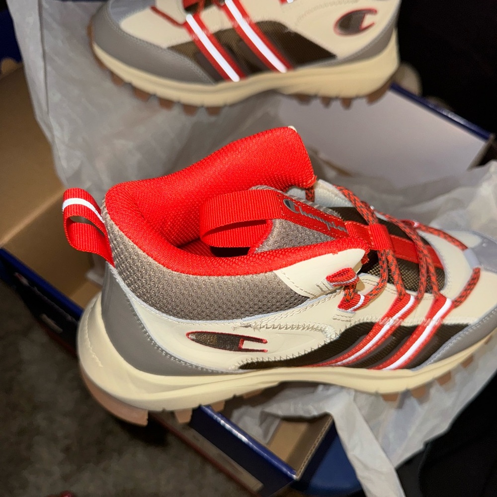 Champion Red and Gray Sneakers with Dynamic Design